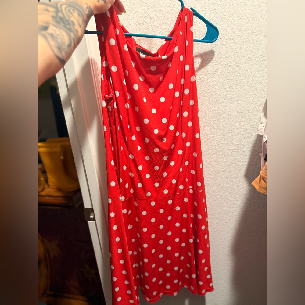 Connected Apparel Red and White Polka Dot Midi Dress